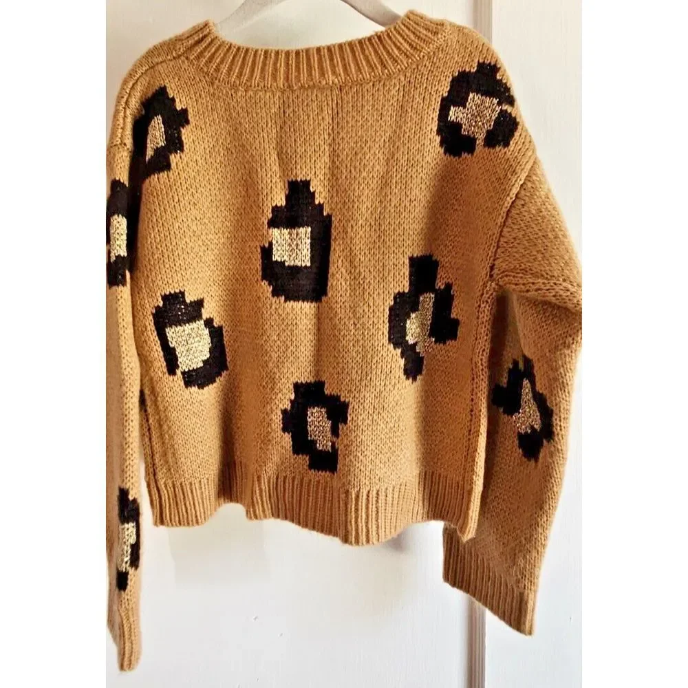 NWT GYMBOREE brown girl sz S(5-6)‎ right Meow sweater metallic gold thread